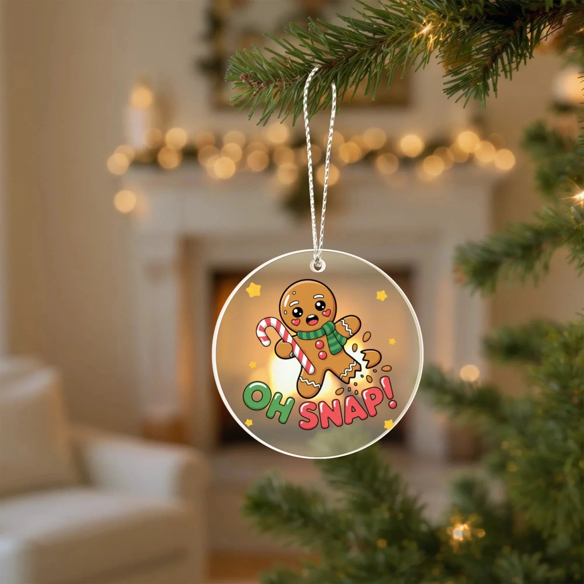 Funny Gingerbread “Oh, Snap!” Acrylic Christmas Ornament – Cute Holiday Decoration for Tree, Stockings & Cookie Lovers