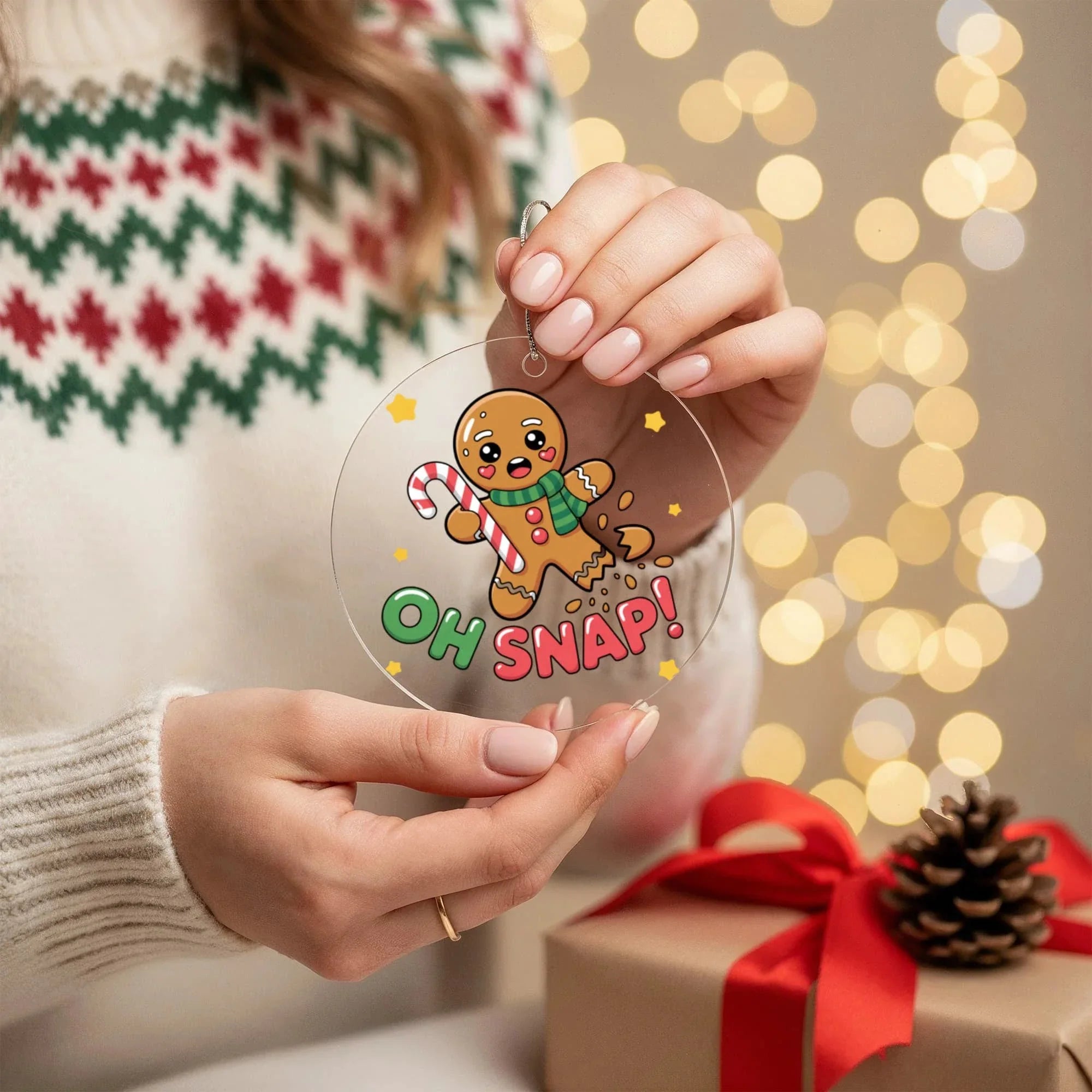 Funny Gingerbread “Oh, Snap!” Acrylic Christmas Ornament – Cute Holiday Decoration for Tree, Stockings & Cookie Lovers