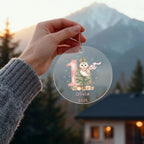 Baby's First Christmas Cute Owl Girl's Western Style Acrylic Ornament – Personalized Name and Year – Holiday Keepsake – 3” Clear Round Ornament for Newborns, Infants