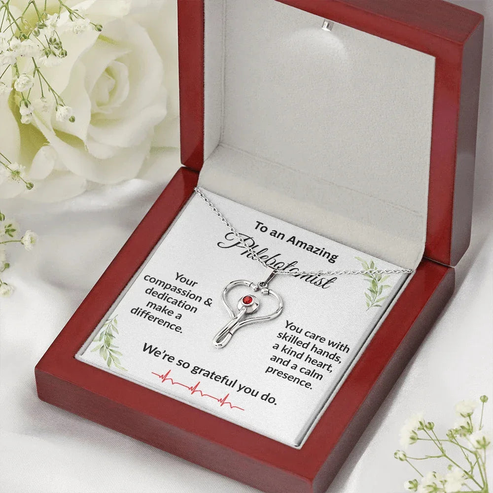 Personalized Stethoscope Heart Necklace with Custom Title – Appreciation Gift for Phlebotomist, Nurse, or Medical Professional