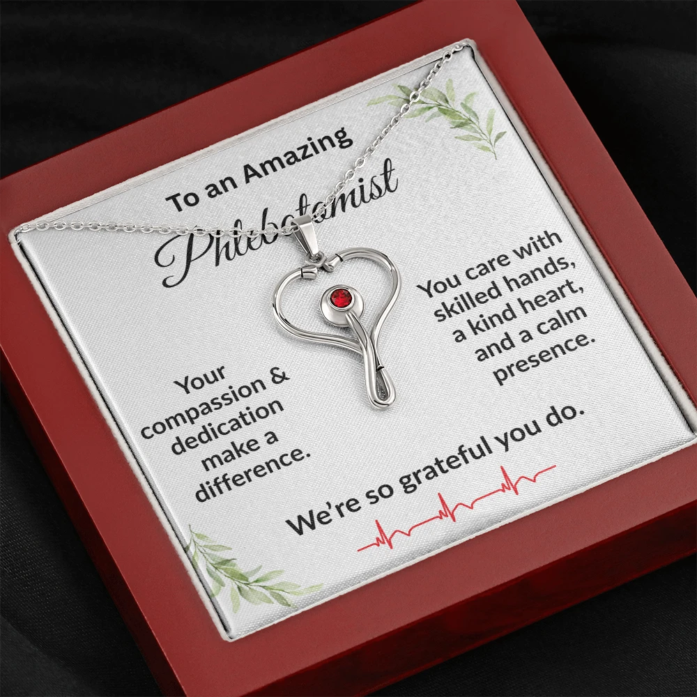 Personalized Stethoscope Heart Necklace with Custom Title – Appreciation Gift for Phlebotomist, Nurse, or Medical Professional