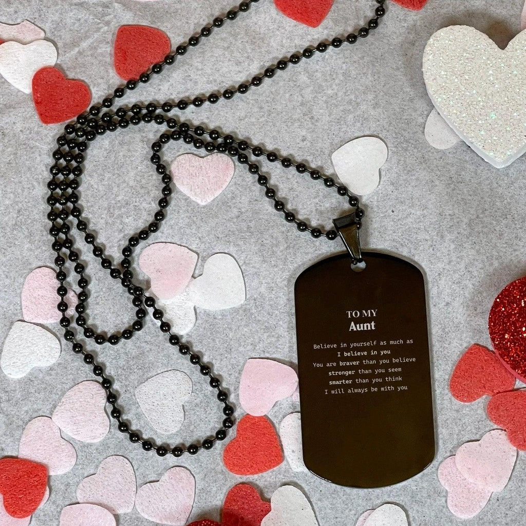 Aunt Black Dog Tag Engraved Necklace You are braver than you believe, stronger than you seem, Inspirational Birthday, Christmas Gifts