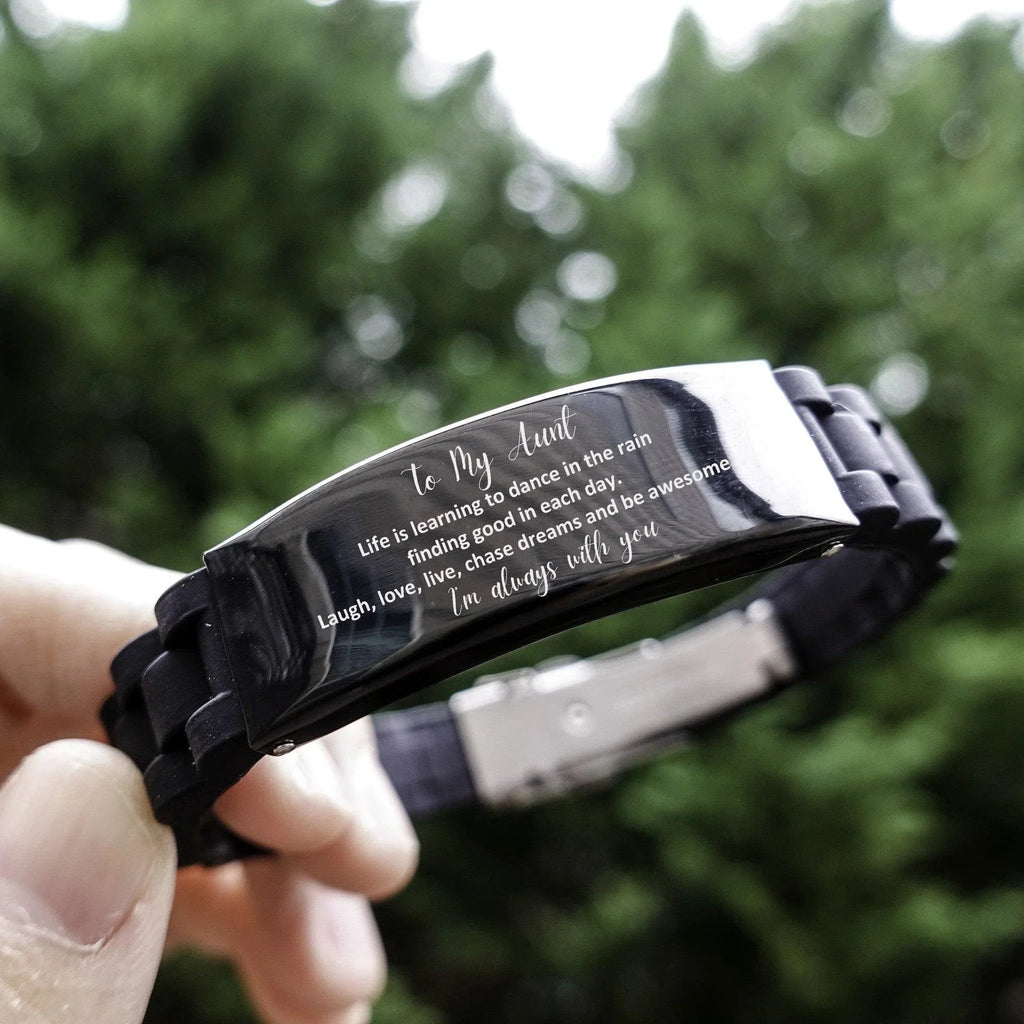 Aunt Black Glidelock Clasp Bracelet, Motivational Birthday Gifts- Life is learning to dance in the rain,.