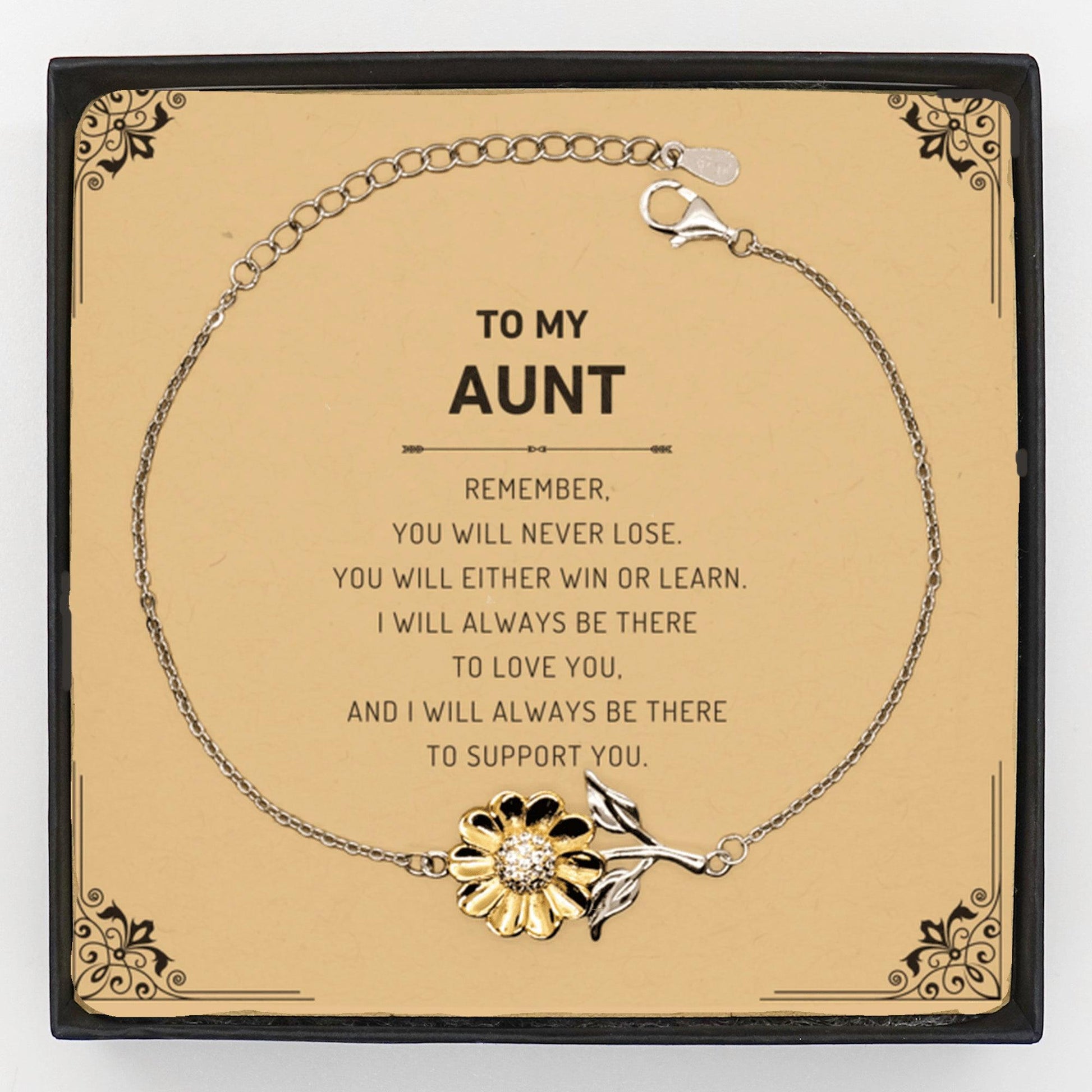 Aunt Gifts, To My Aunt Remember, you will never lose. You will either WIN or LEARN, Keepsake Sunflower Bracelet Birthday Christmas Gifts Ideas - Mallard Moon Gift Shop