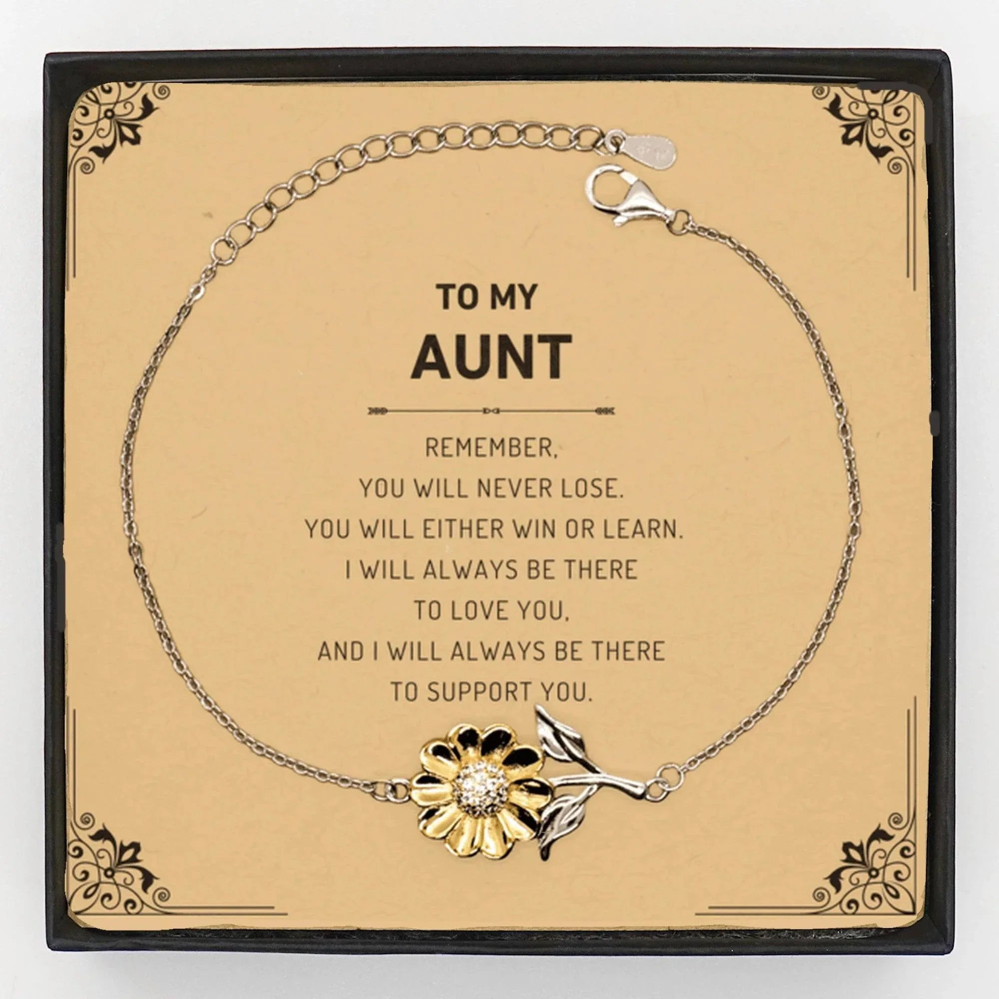 Aunt Gifts, To My Aunt Remember, you will never lose. You will either WIN or LEARN, Keepsake Sunflower Bracelet Birthday Christmas Gifts Ideas