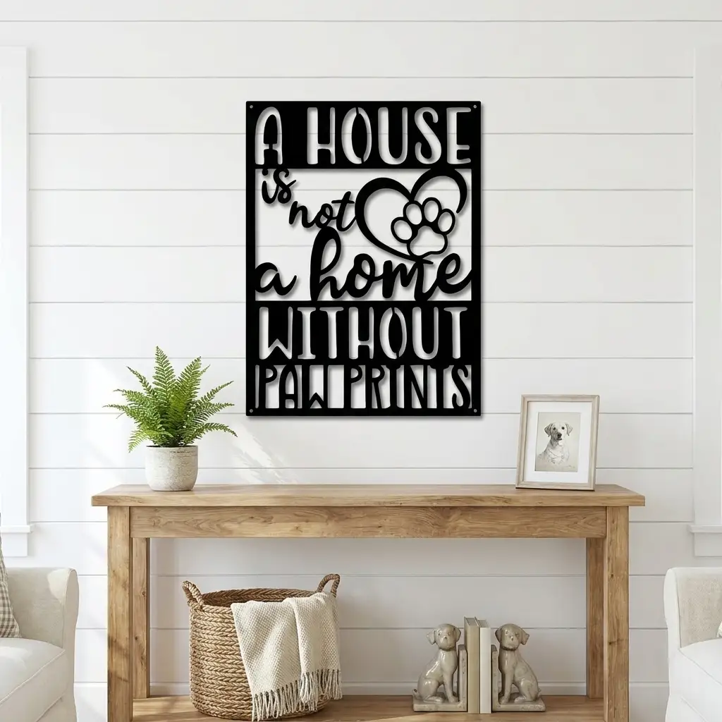 A House Is Not a Home Without Paw Prints Metal Wall Art | Dog Lover Metal Sign | Pet Quote Wall Decor | Made in USA