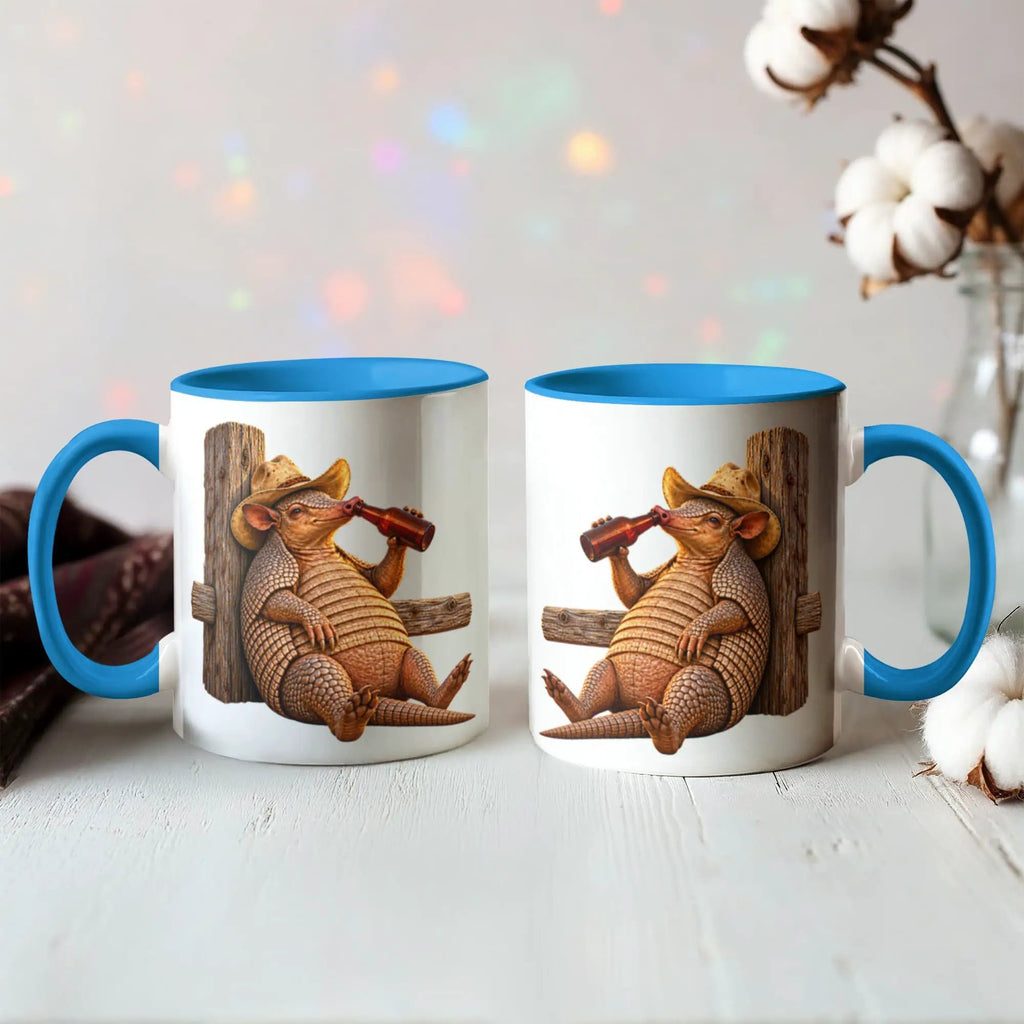 Cowboy Armadillo Accent Mug, Funny Texas Coffee Mug, Western Beer Lover Gift, Armadillo Gift for Him, Rustic Country Mug