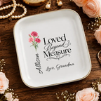 Personalized Birth Flower Jewelry Dish, Custom Name Ring Dish, Loved Beyond Measure Keepsake, Birthday Gift for Daughter, Granddaughter
