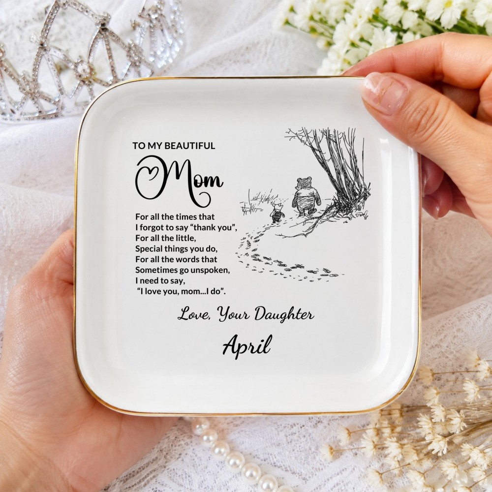 Personalized Mom Jewelry Dish, Thank You Mom Gift from Daughter or Son, Custom Signature Ring Dish, Mother's Day Ceramic Trinket Tray