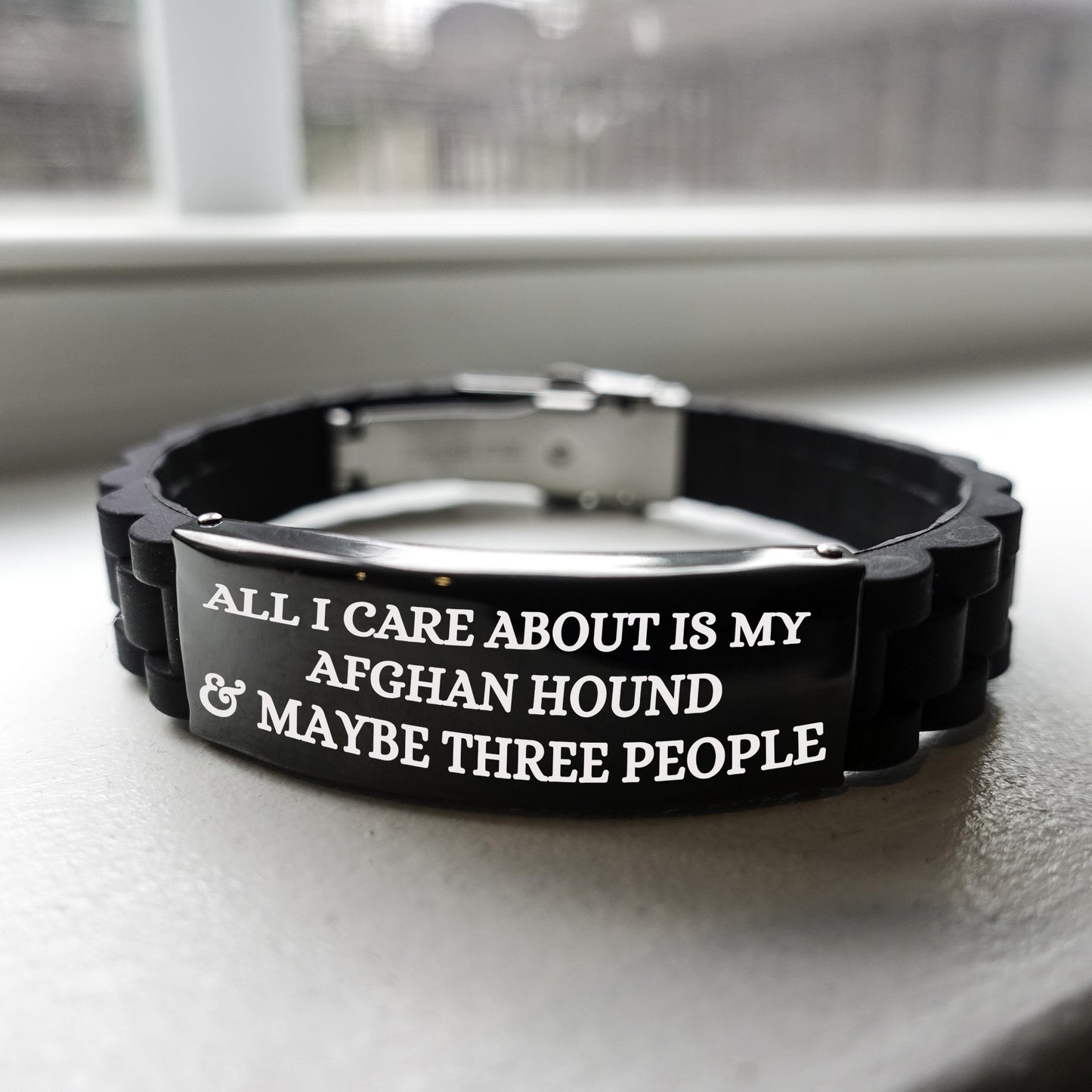 Funny Afghan Hound Dog Glide-lock Clasp Bracelet Quote 'All I Care About Is My Afghan Hound And Maybe Three People' Dog Lover Birthday, Christmas Gift - Mallard Moon Gift Shop