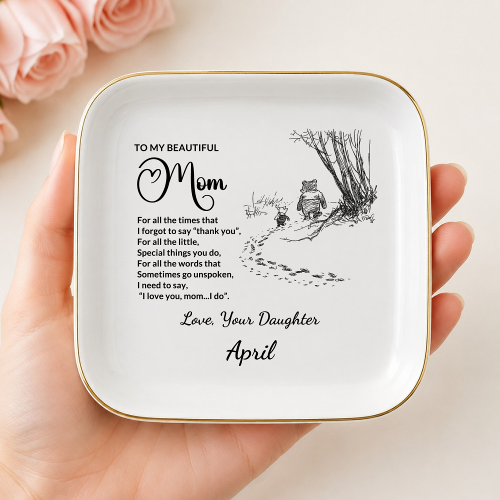Personalized Mom Jewelry Dish, Thank You Mom Gift from Daughter or Son, Custom Signature Ring Dish, Mother's Day Ceramic Trinket Tray