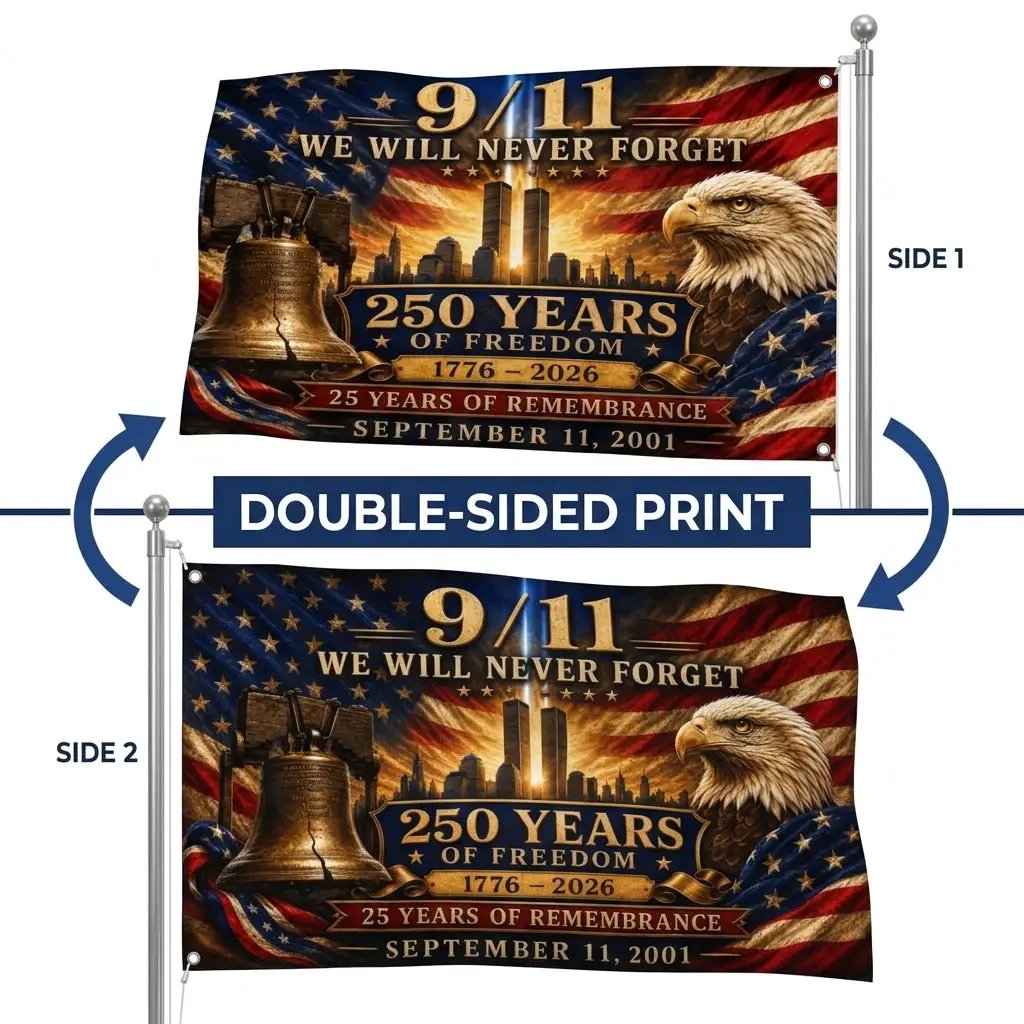 9/11 25th Anniversary Flag, 250 Years of Freedom 1776-2026, Double Sided September 11 Memorial Flag, America 250 Decor