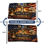 9/11 25th Anniversary Flag, 250 Years of Freedom 1776-2026, Double Sided September 11 Memorial Flag, America 250 Decor