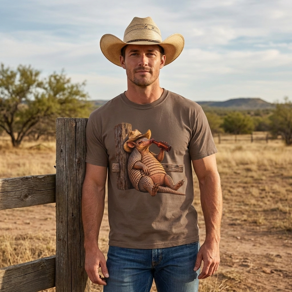 Funny Armadillo T Shirt, Cowboy Armadillo Shirt, Texas Beer Shirt, Western Graphic Tee, Funny Texas Gift, Country Humor Tee