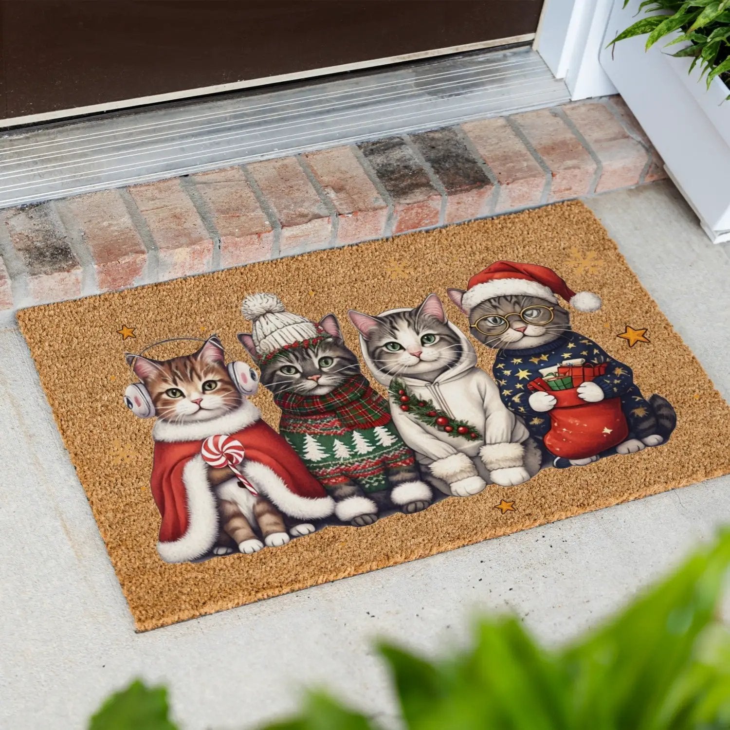Christmas Cat Doormat, Funny Xmas Cats Coir Doormat, Cute Holiday Welcome Mat, Cat Lover Christmas Gift, Festive Front Porch Decor
