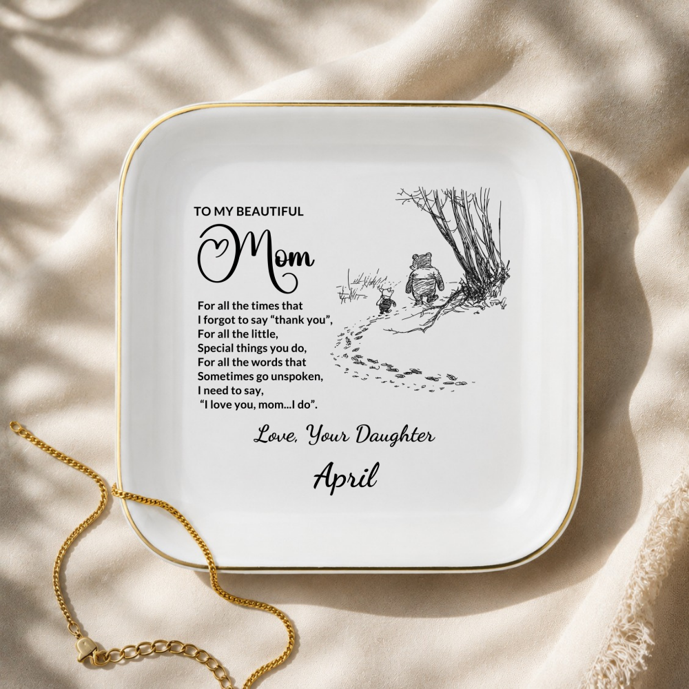Personalized Mom Jewelry Dish, Thank You Mom Gift from Daughter or Son, Custom Signature Ring Dish, Mother's Day Ceramic Trinket Tray