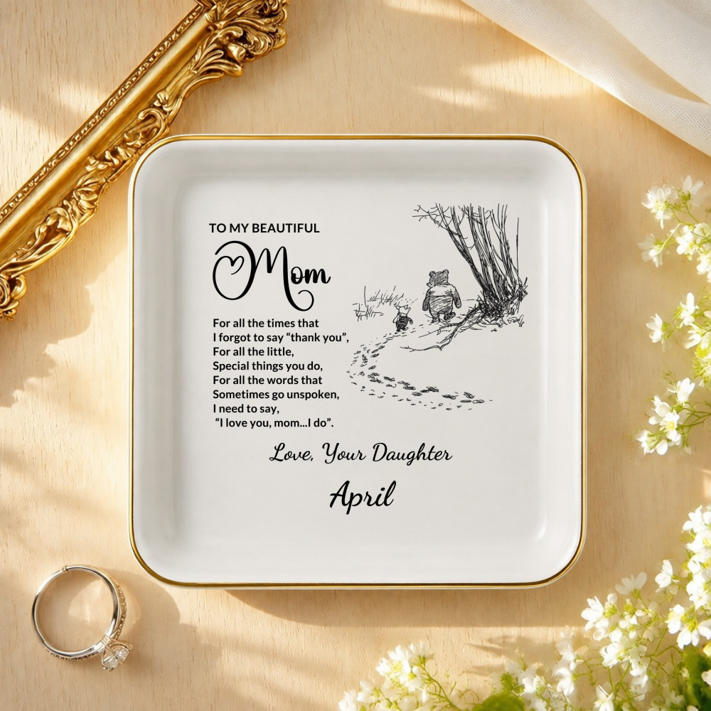 Personalized Mom Jewelry Dish, Thank You Mom Gift from Daughter or Son, Custom Signature Ring Dish, Mother's Day Ceramic Trinket Tray