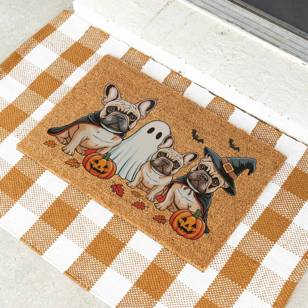 French Bulldog Halloween Doormat, Frenchie Coir Door UV Printed Mat, Cute Halloween Dog Welcome Mat, Spooky French Bulldog Porch Decor, Dog Lover Gift