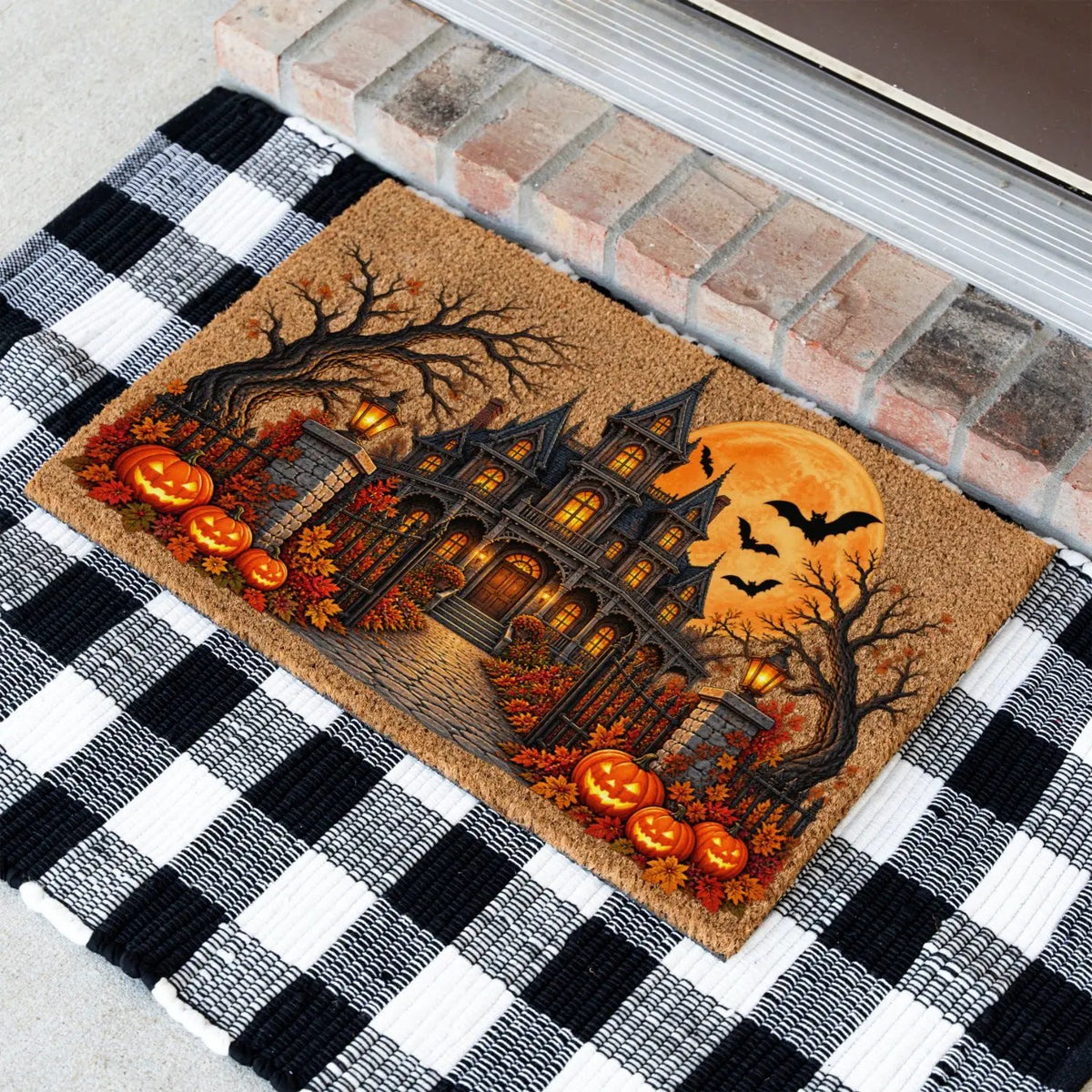Haunted House Halloween Doormat, Gothic Mansion Coir Welcome Mat, Spooky Fall Porch Decor, Pumpkin Front Door Mat, Halloween Entryway