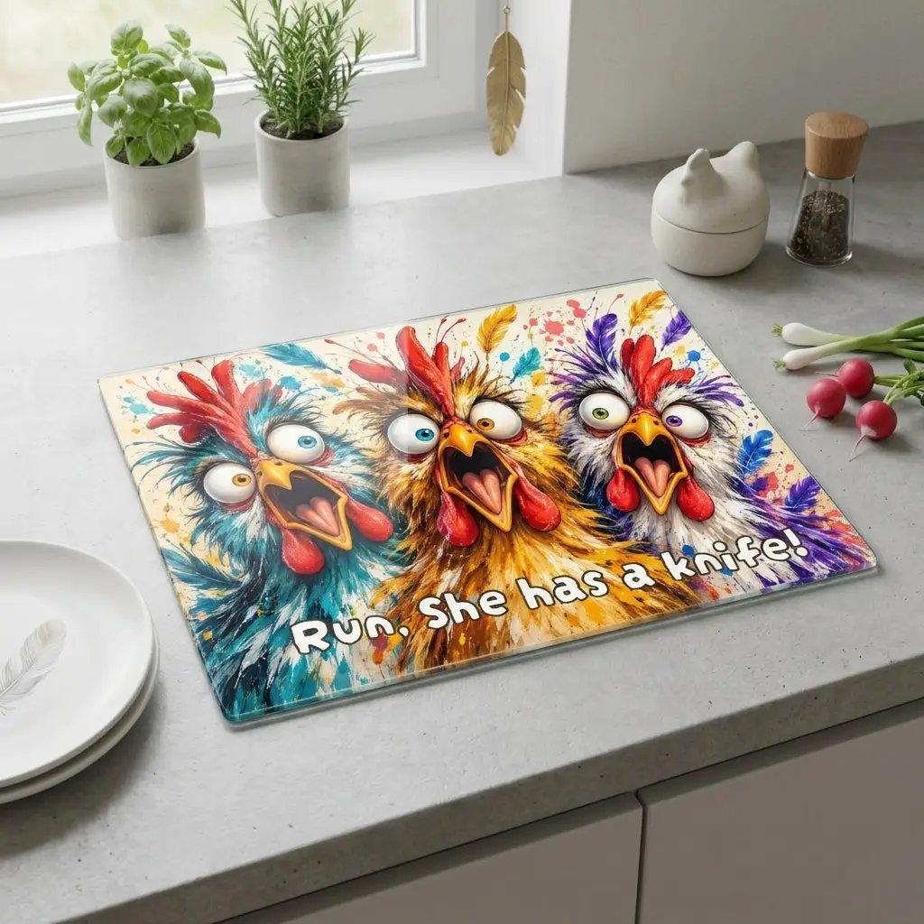 Funny Screaming Chickens Cutting Board, Personalized Chicken Gift, Screaming Chicken Kitchen Decor, Custom Hen Cutting Board, Chicken Lover Gift