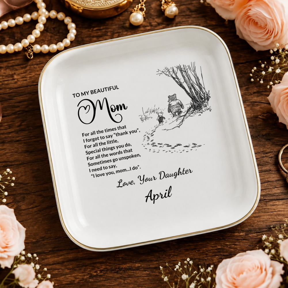 Personalized Mom Jewelry Dish, Thank You Mom Gift from Daughter or Son, Custom Signature Ring Dish, Mother's Day Ceramic Trinket Tray