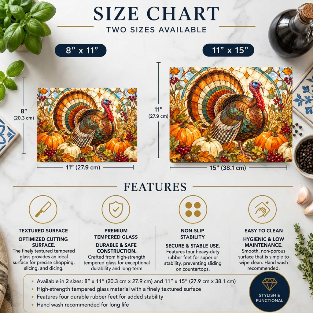 Thanksgiving Turkey Glass Cutting Board, Fall Harvest Kitchen Decor, Pumpkin Turkey Chopping Board, Thanksgiving Hostess Gift