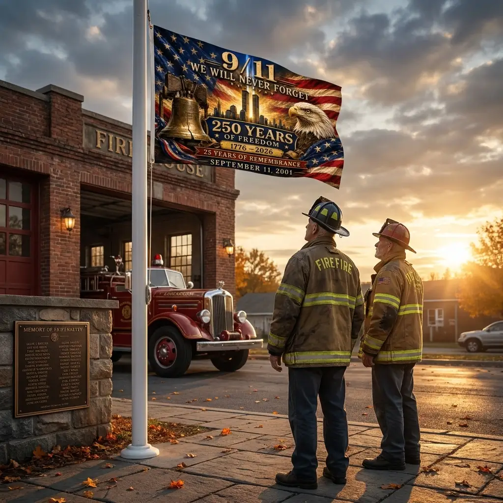 We Will Never Forget 9/11 Remembrance Flag – 25th Anniversary September 11 Patriotic American House Flag