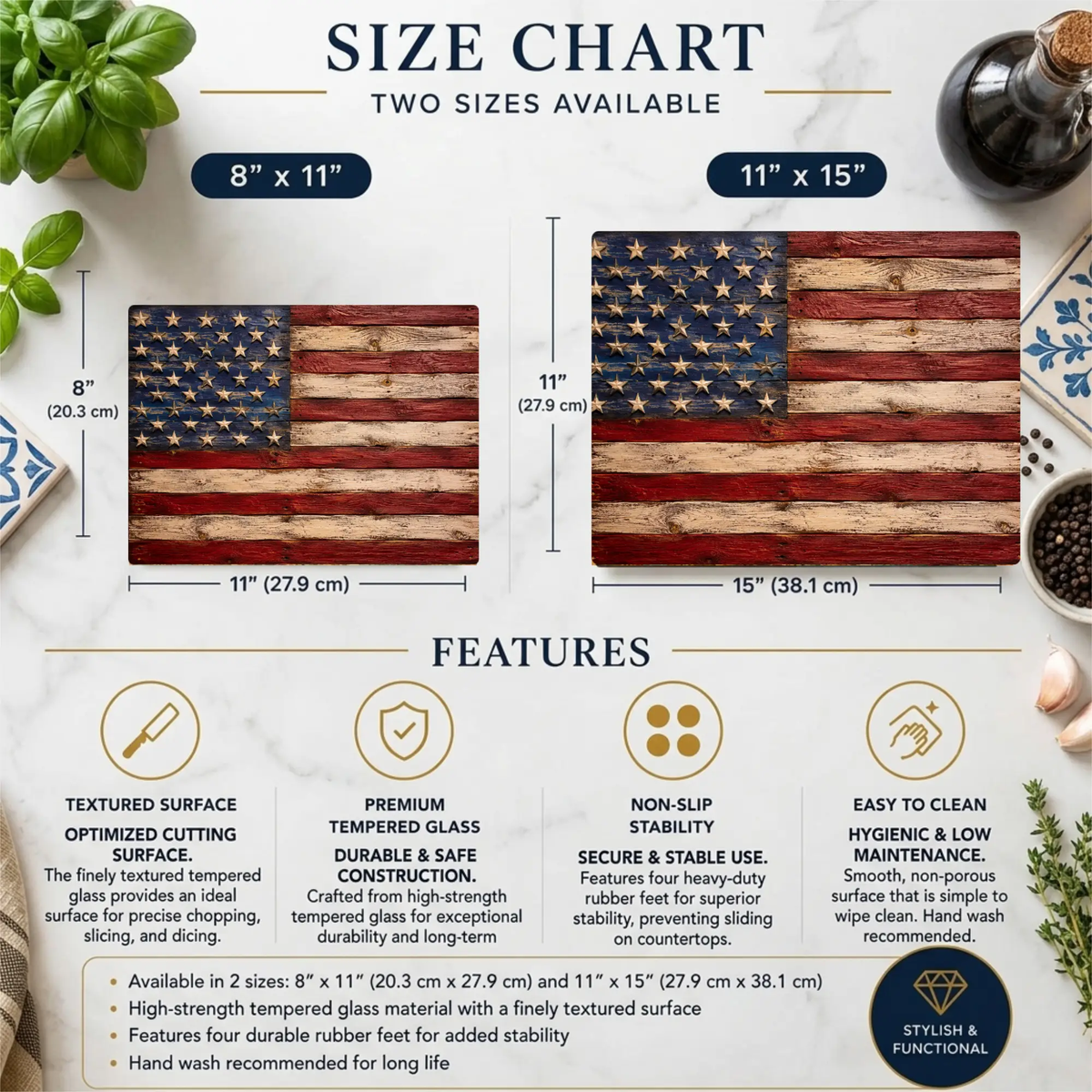 Rustic American Flag Cutting Board, Patriotic Glass Cutting Board, Farmhouse Kitchen Decor, Americana Gift, Vintage USA Flag Decor