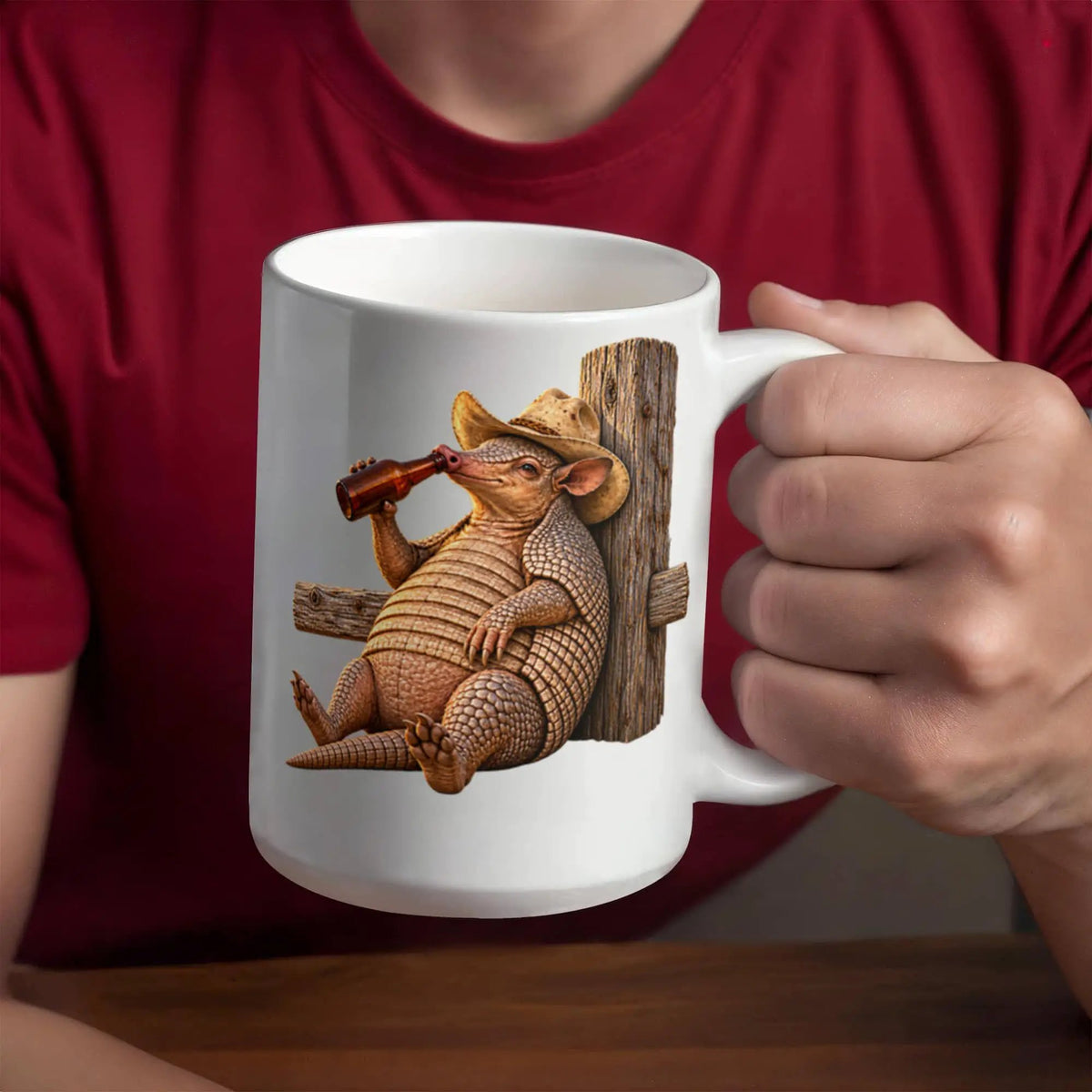 Funny Armadillo Coffee Mug, Texas Cowboy Mug, Beer Drinking Armadillo Gift, Western Coffee Cup, Funny Texas Gift for Him