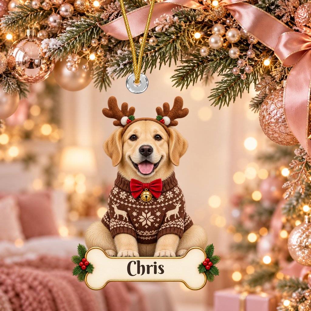Personalized Reindeer Dog Christmas Ornament from Photo, Custom Pet Portrait Acrylic Cutout, Dog with Antlers Holiday Gift, Dog Lover Keepsake
