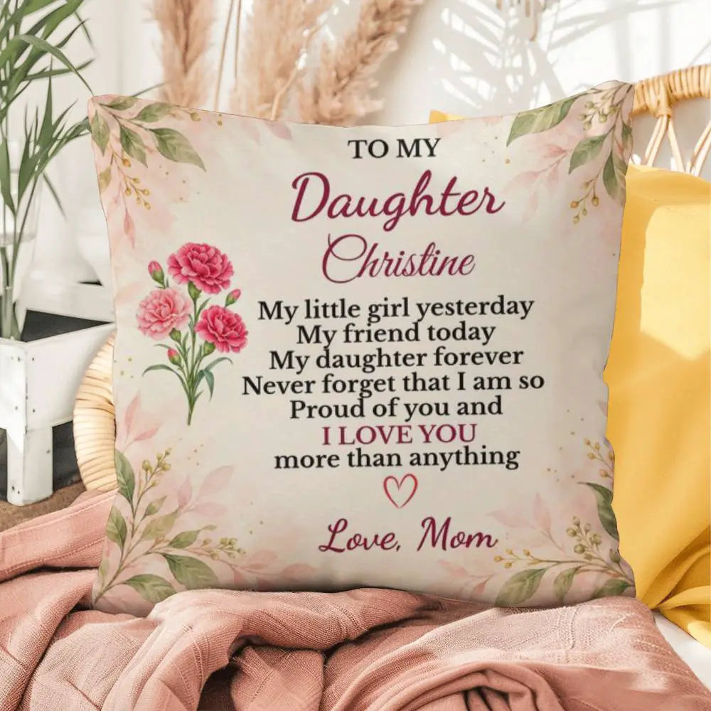 Daughter Personalized Birth Flower Pillow, Custom Name Gift from Mom, Sentimental Daughter Throw Pillow, Birthday Gift for Adult Daughter