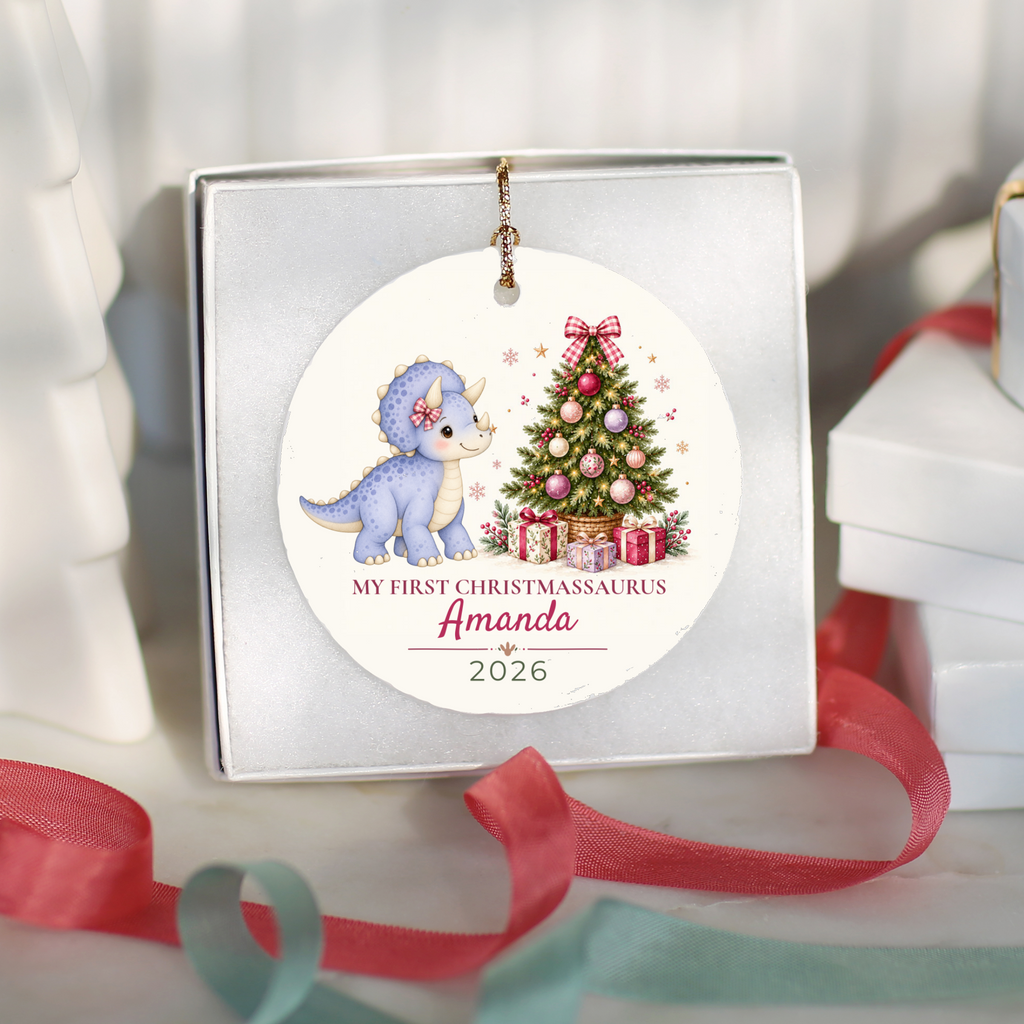Dinosaur Personalized Christmas Ornament, Baby 1st 2nd 3rd Christmas, Custom Name Year, Cute Christmassaurus Gift