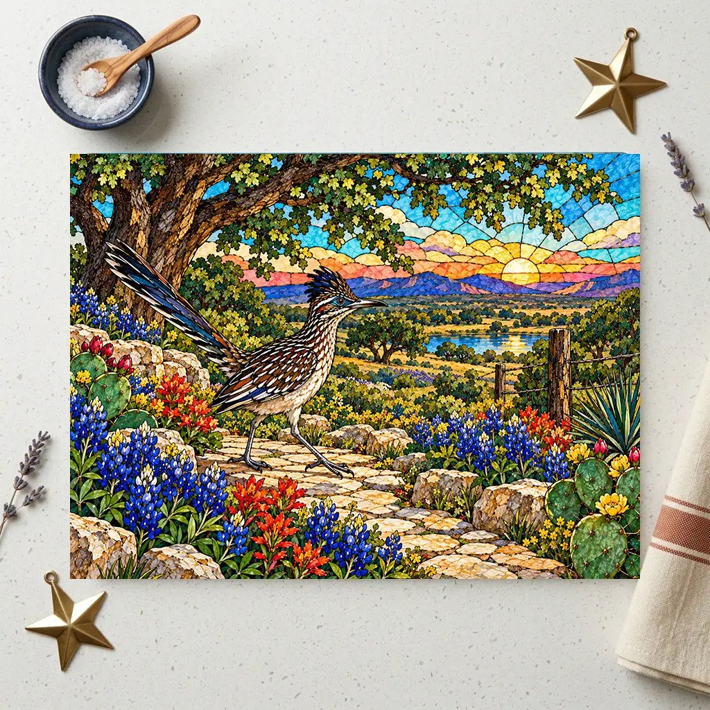 Texas Roadrunner Glass Cutting Board, Bluebonnet Kitchen Decor, Texas Wildflower Gift, Southwestern Kitchen Decor, Stained Glass Style