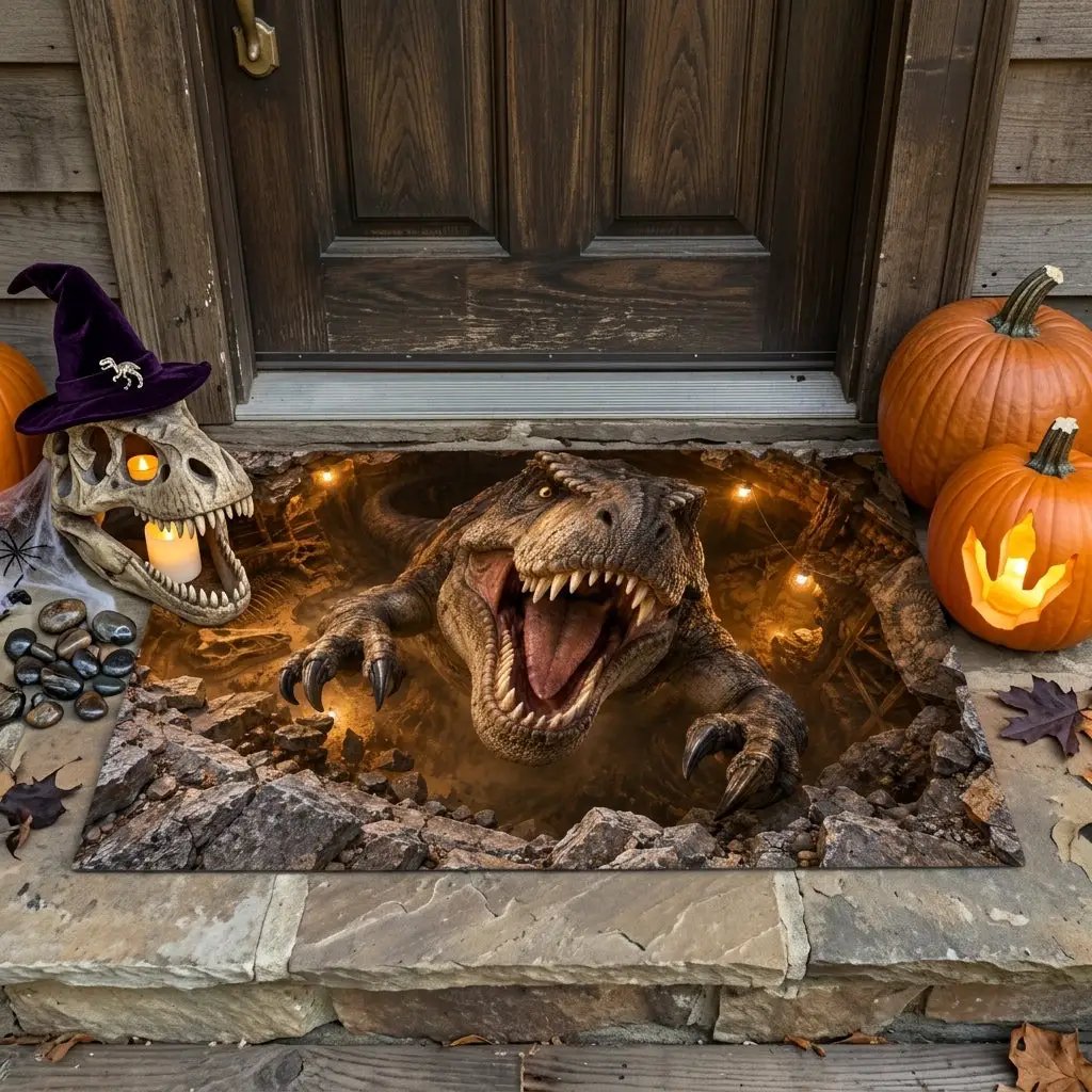 T-Rex 3D Illusion Doormat, Dinosaur Optical Illusion Door Mat, T Rex Welcome Mat, Jurassic Dinosaur Decor, Funny Dinosaur Gift