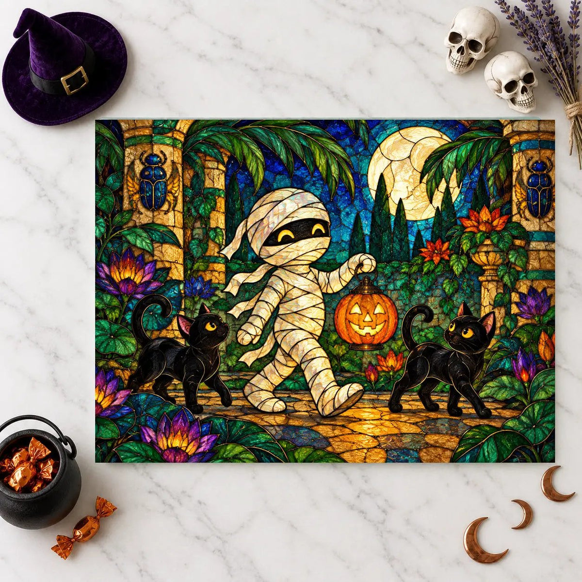 Halloween Mummy Personalized Glass Cutting Board, Spooky Kitchen Decor