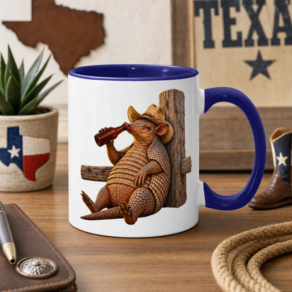 Cowboy Armadillo Accent Mug, Funny Texas Coffee Mug, Western Beer Lover Gift, Armadillo Gift for Him, Rustic Country Mug