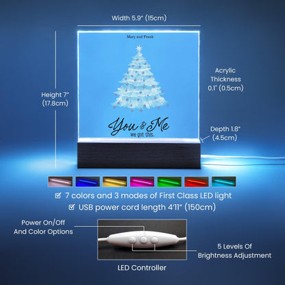 Personalized Christmas Tree Acrylic Plaque with Lighted LED Wooden Base - Mallard Moon Gift Shop