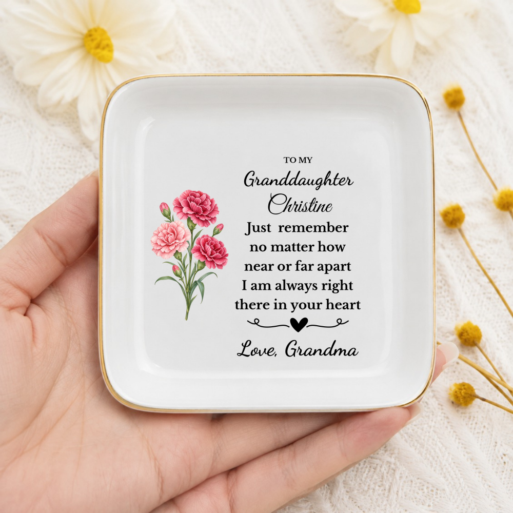 Personalized Daughter/Granddaughter Jewelry Dish, Birth Flower Ring Dish, Birthday, Graduation, Christmas, Custom Name Trinket Tray