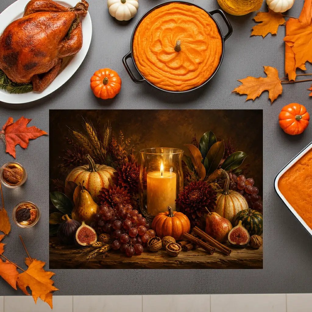 Fall Candle Glass Cutting Board, Cozy Autumn Kitchen Decor, Pumpkin Harvest Cutting Board, Thanksgiving Hostess Gift