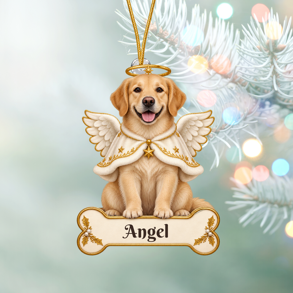Personalized Angel Dog Christmas Ornament from Photo, Custom Pet Memorial Ornament, Dog Angel Wings Acrylic Cutout, Pet Remembrance Gift