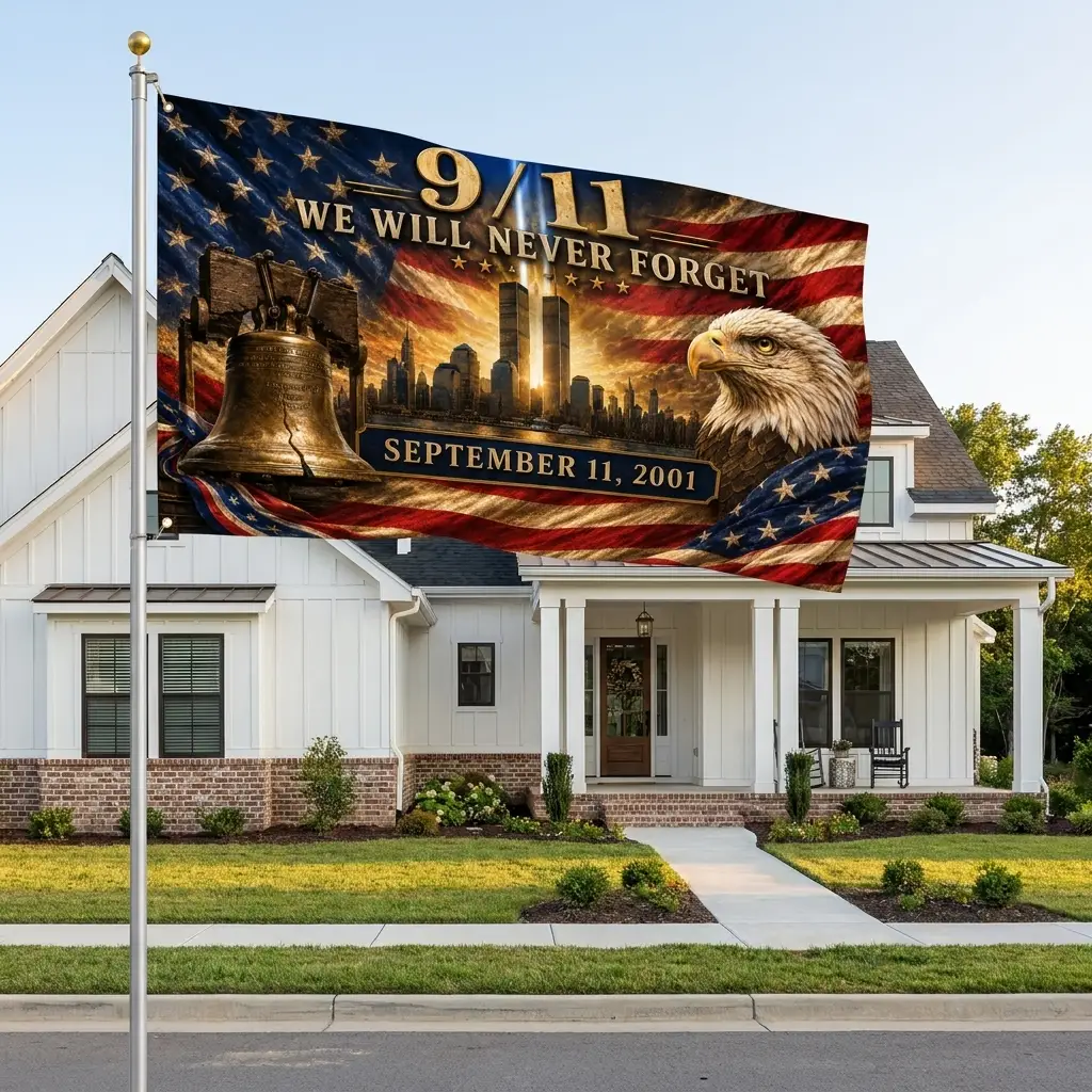 Twin Towers Remembrance Double Sided Flag - 9/11 Flag, We Will Never Forget Flag, September 11 Memorial, Patriot Day Decor