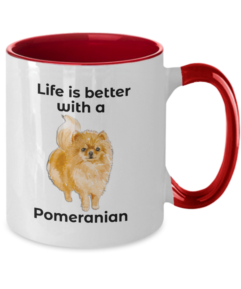 Pomeranian Dog two tone coffee mug - Life is Better - Mallard Moon Gift Shop