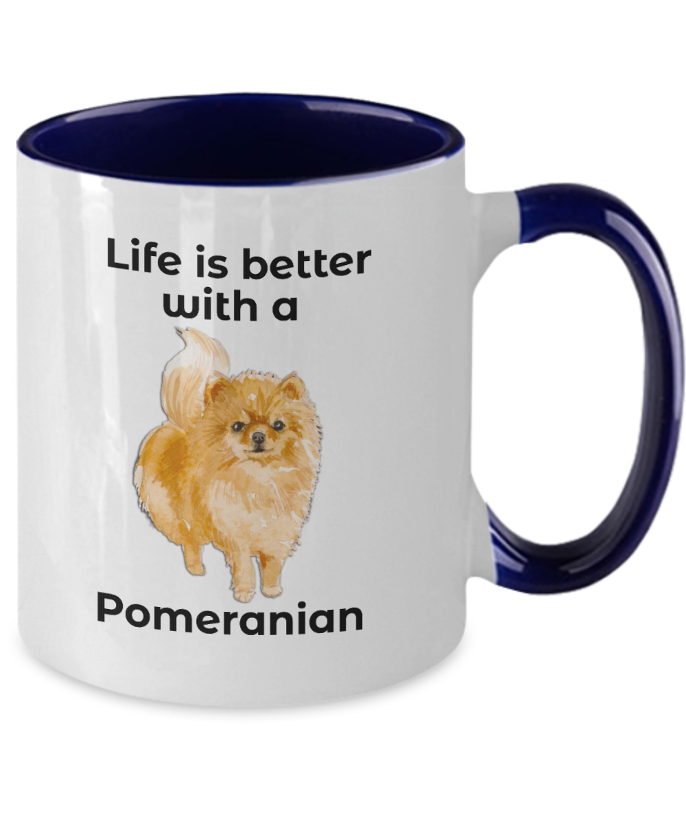 Pomeranian Dog two tone coffee mug - Life is Better - Mallard Moon Gift Shop