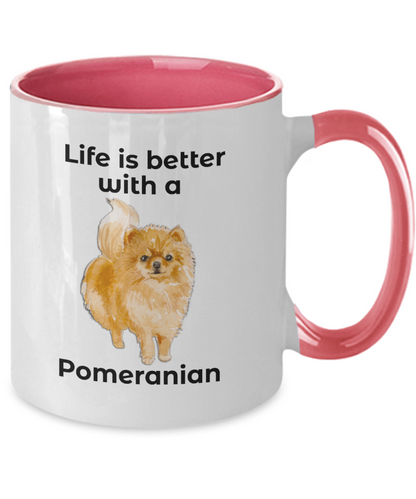 Pomeranian Dog two tone coffee mug - Life is Better - Mallard Moon Gift Shop