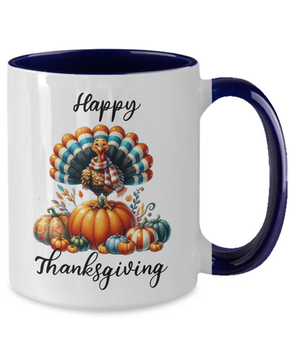 Happy Thanksgiving Turkey and Pumpkin Two-toned Ceramic Coffee Mug - Mallard Moon Gift Shop