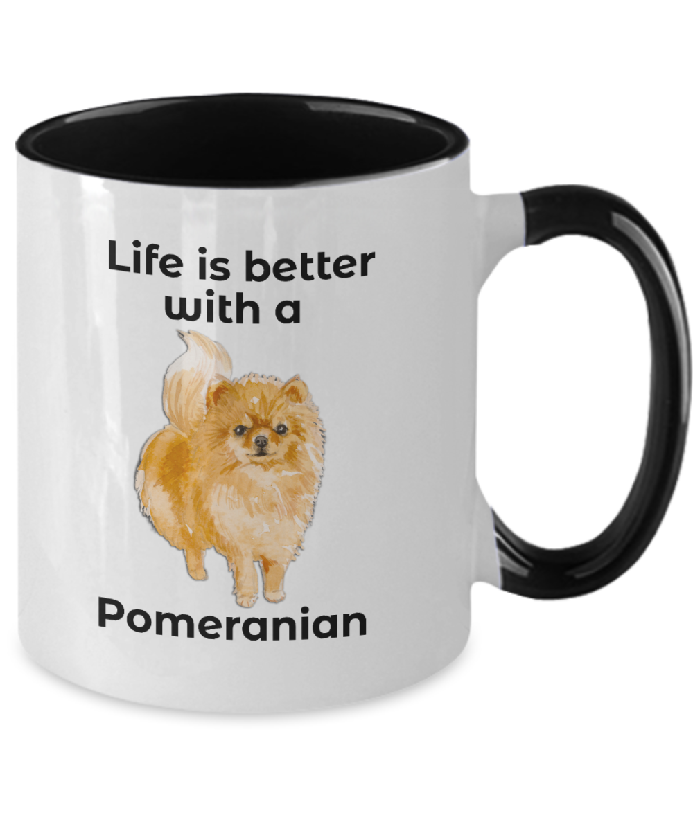 Pomeranian Dog two tone coffee mug - Life is Better - Mallard Moon Gift Shop