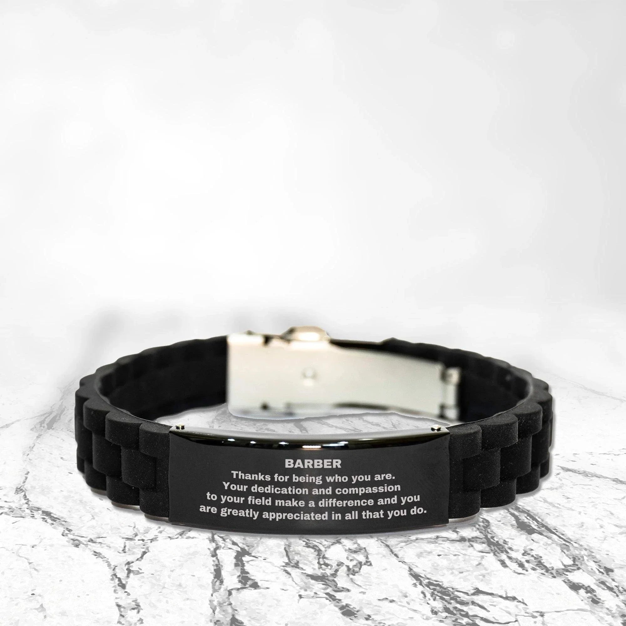 Barber Black Glidelock Clasp Engraved Bracelet - Thanks for being who you are - Birthday Christmas Jewelry Gifts Coworkers Colleague Boss