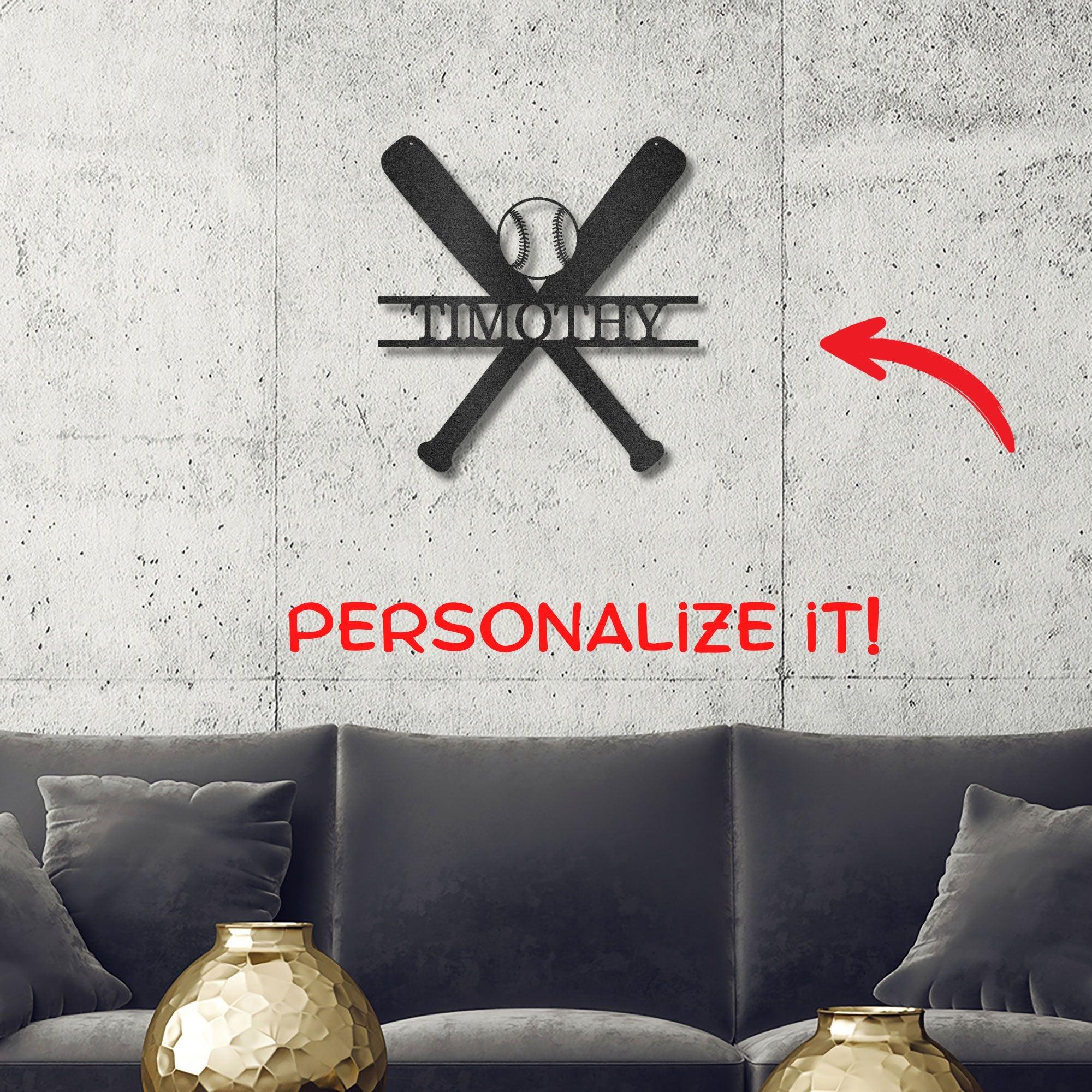 Baseball Bats and Balls Custom Name Metal Art Wall Sign - Mallard Moon Gift Shop