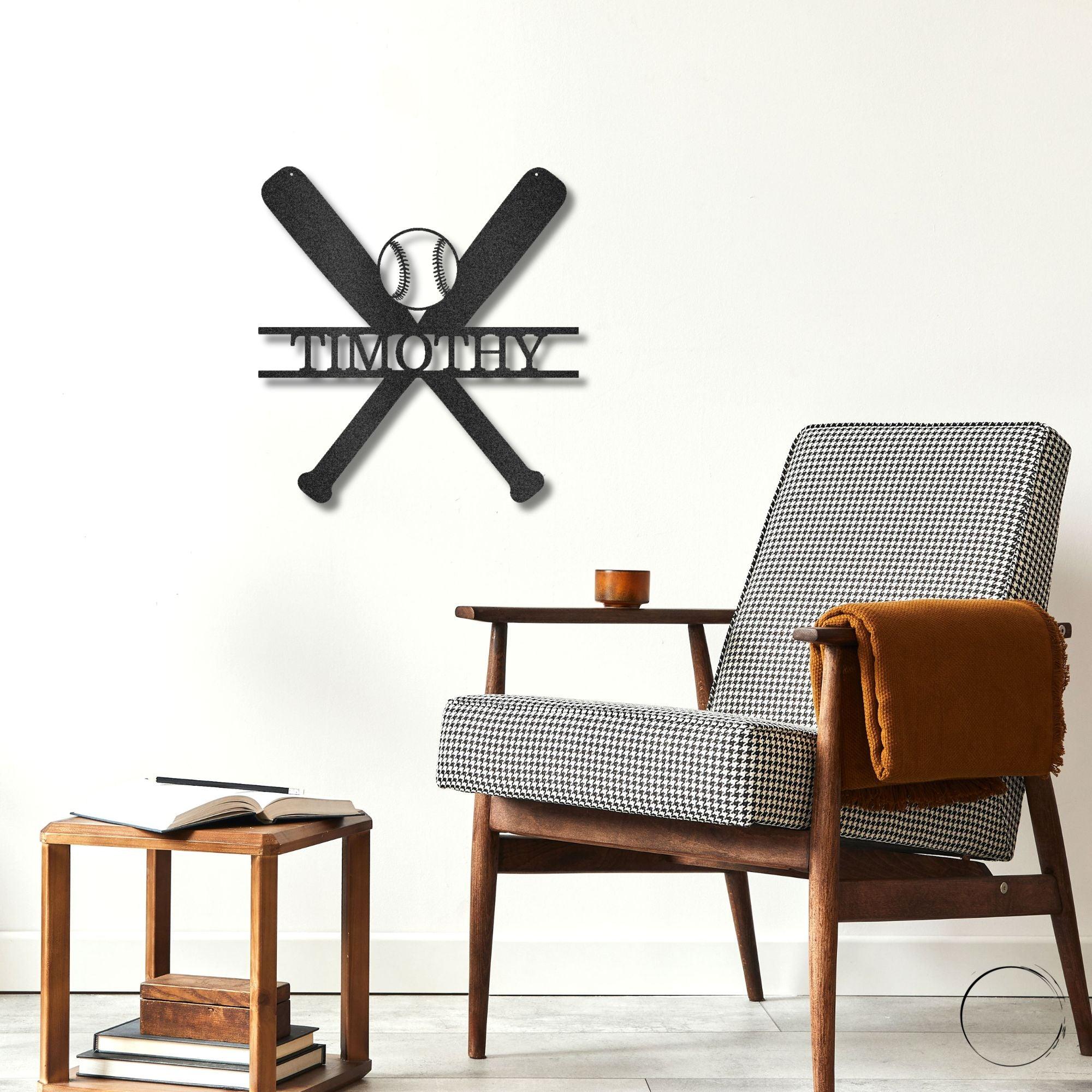 Baseball Bats and Balls Custom Name Metal Art Wall Sign - Mallard Moon Gift Shop