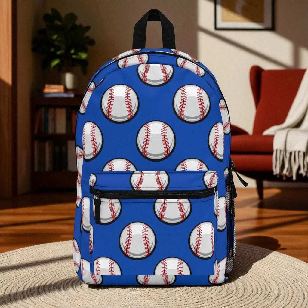 Baseball Print Backpack – Blue Sports Bag for Baseball Fans – Lightweight, Waterproof & Durable Gear Bag